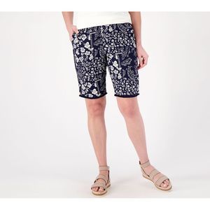 Susan Graver Women's Shorts Sz L PURE Printed Linen Blend Blue A593371